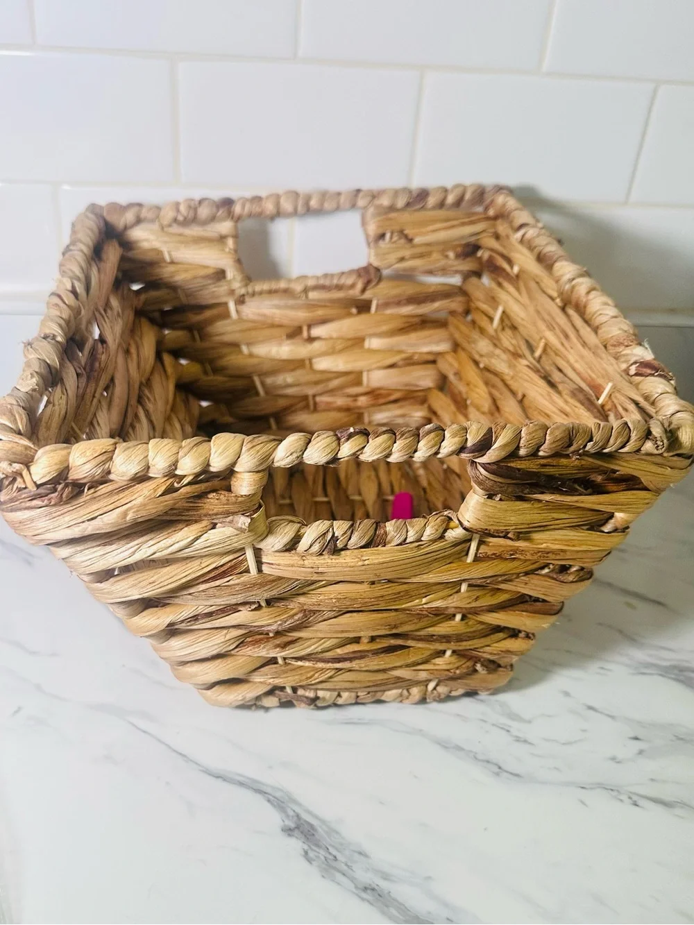 Handwoven Water Hyacinth Bath Storage Basket - Natural Brown